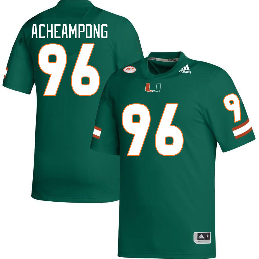 Men #96 Collins Acheampong Miami Hurricanes College Football Jerseys Stitched-Green - Click Image to Close